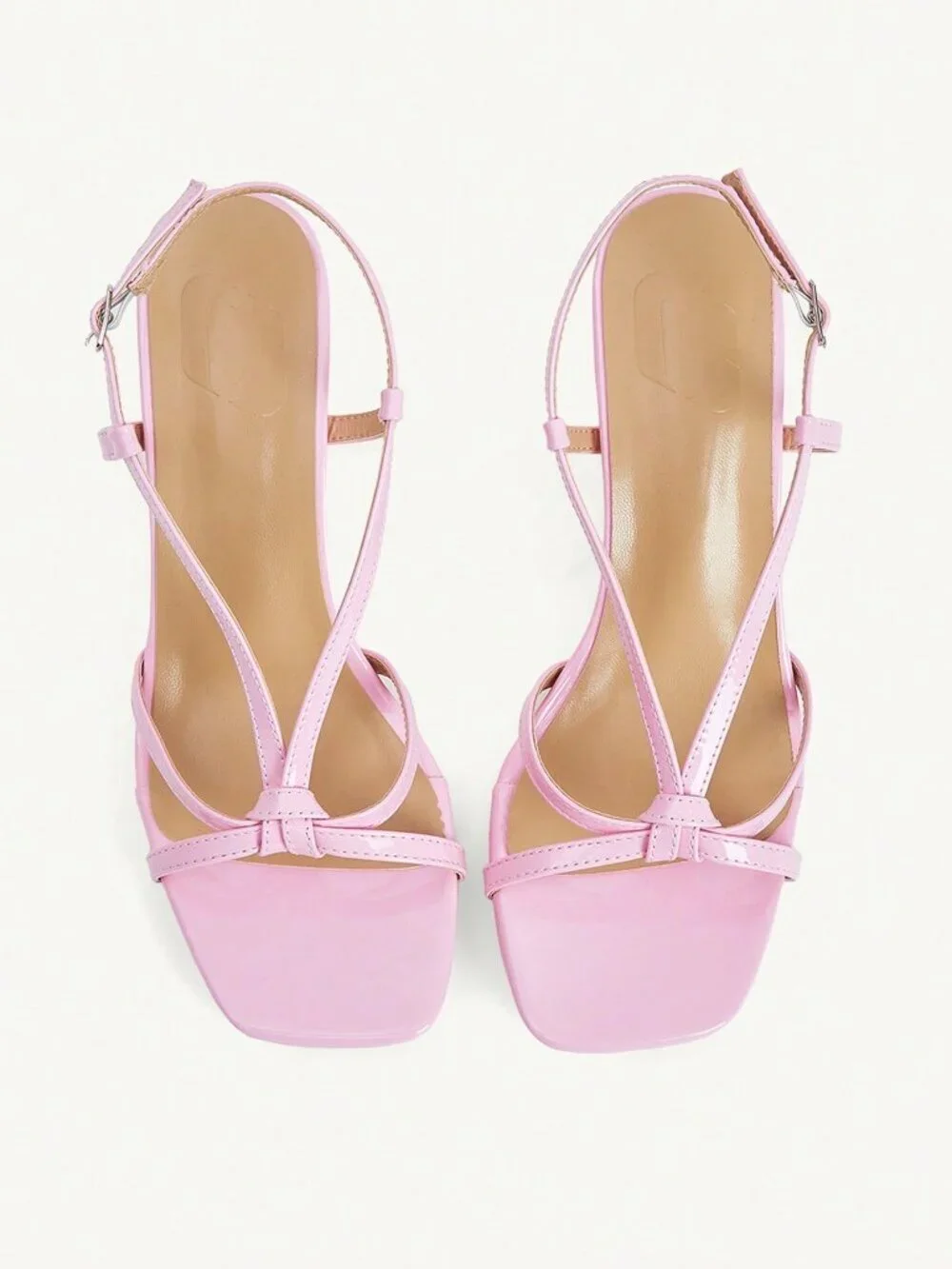 Pink Casual Women's Cross-Strap Open-Toe Square Toe Stiletto PU Leather Heels